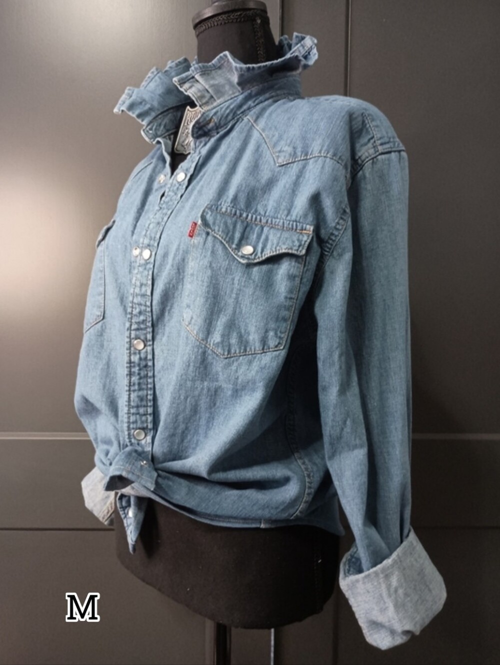 Upcycled Women's Levi's Denim Ruffle Collar Shirt #149